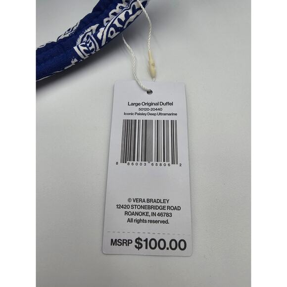 Vera Bradley Iconic Paisley Deep Ultramarine Premium Cotton Large Duffle Bag NWT - Picture 4 of 10